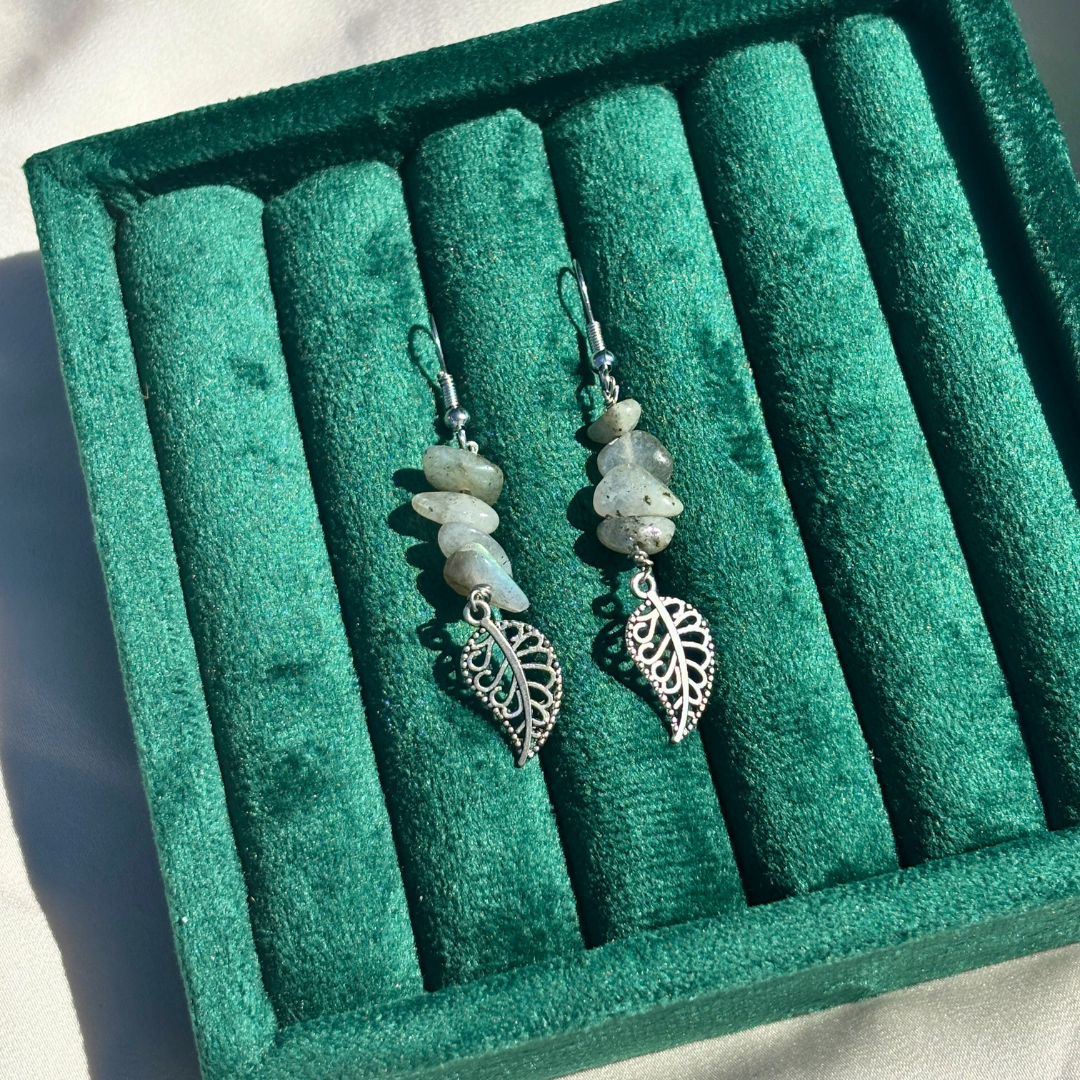 Handmade Nature-Inspired Sterling Silver Earrings with Green Onyx and Filigree Leaves