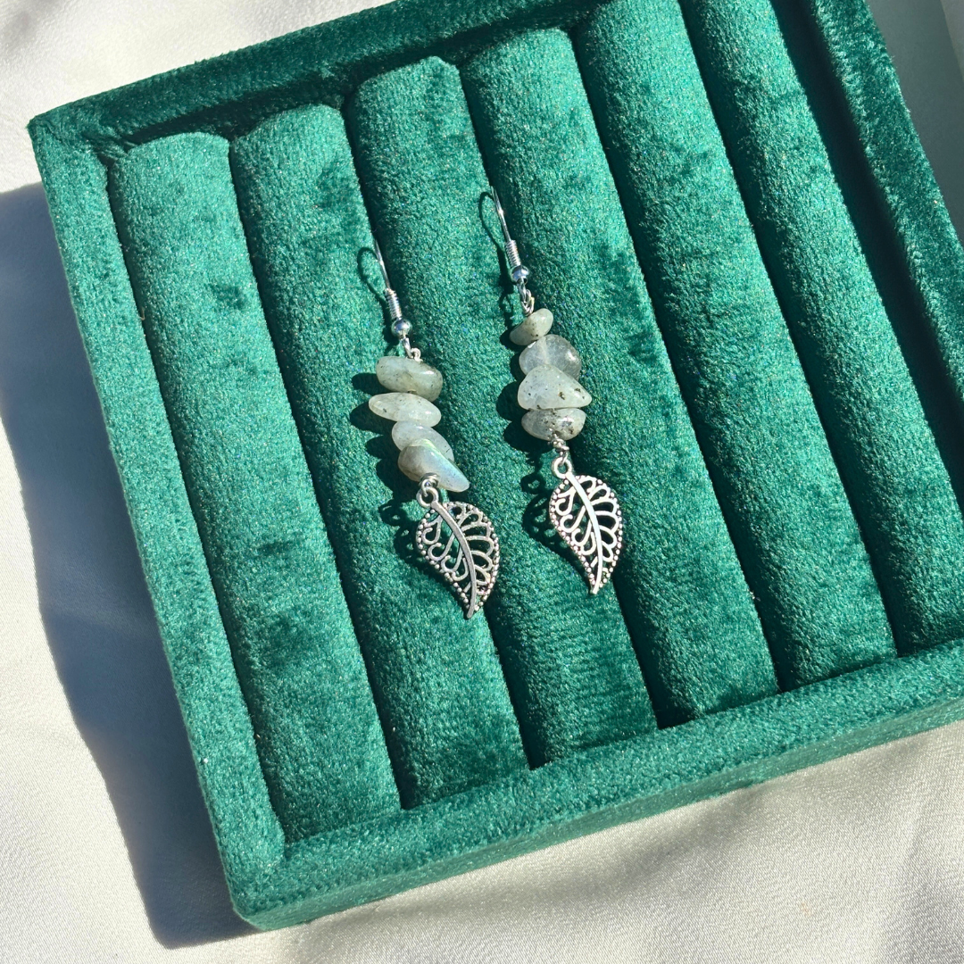 Handmade Nature-Inspired Sterling Silver Earrings with Green Onyx and Filigree Leaves
