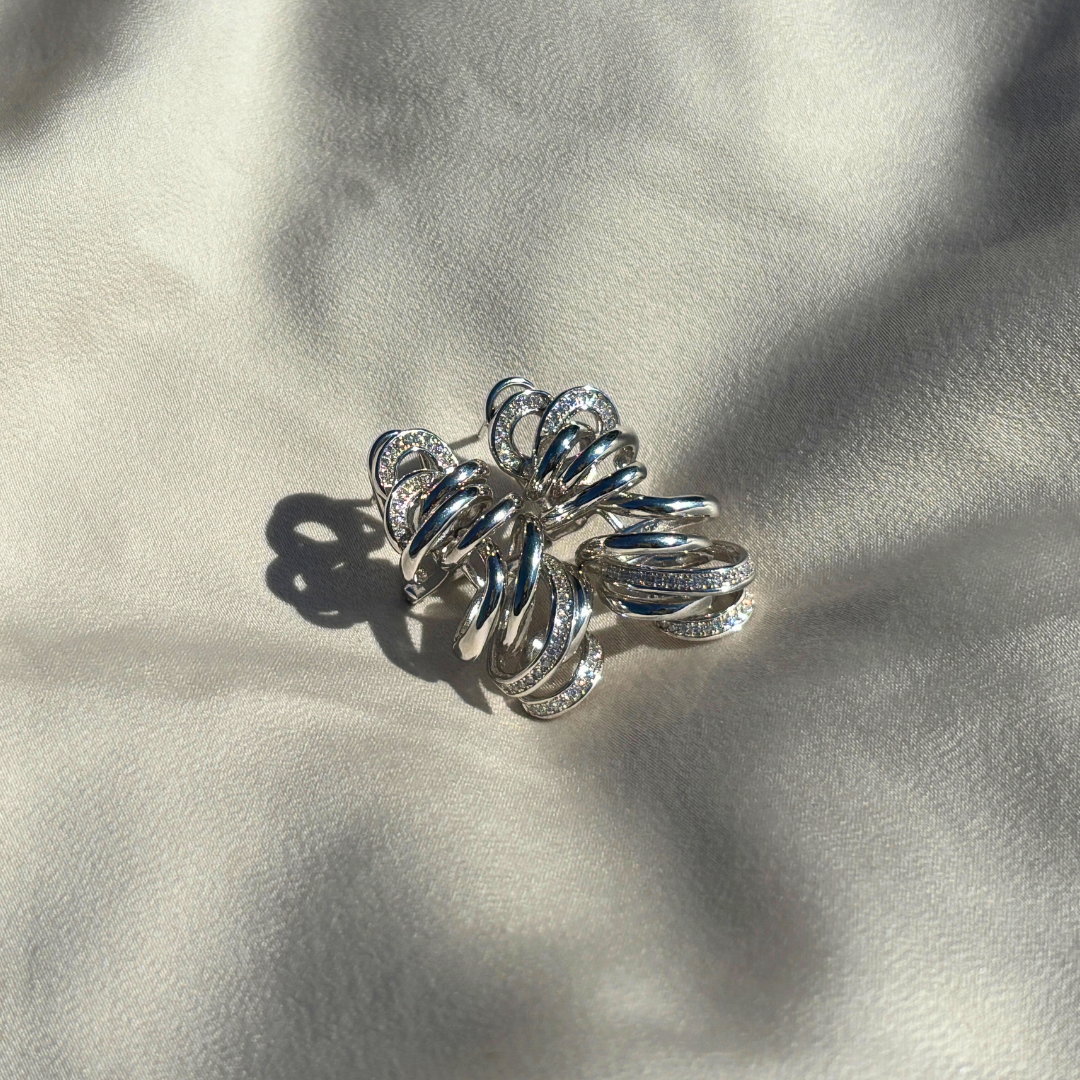 Sterling Silver Earrings with Cubic Zirconia Inspired by the Year of the Snake