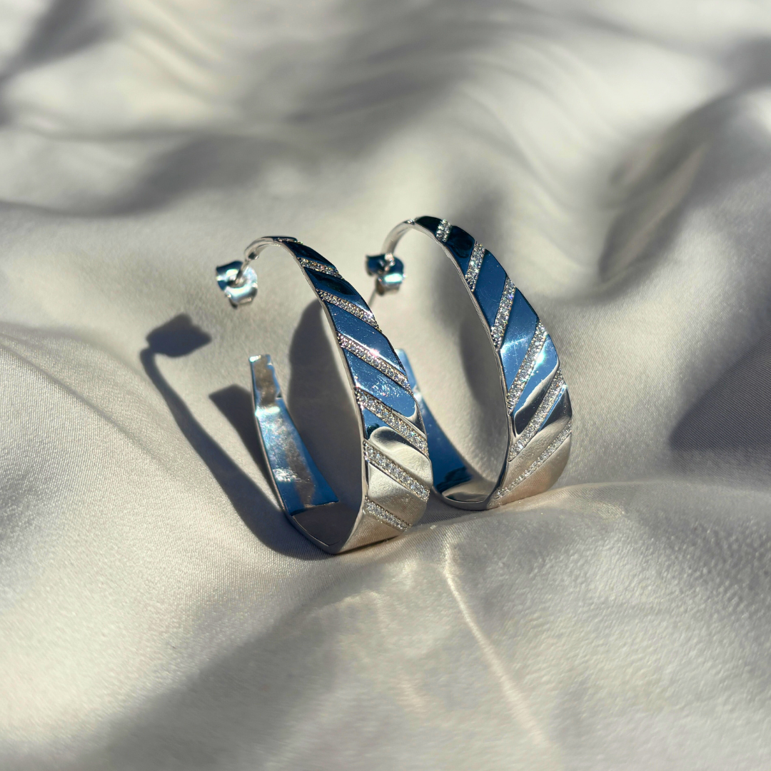 Handmade Sterling Silver Hoop Earrings with Cubic Zirconia