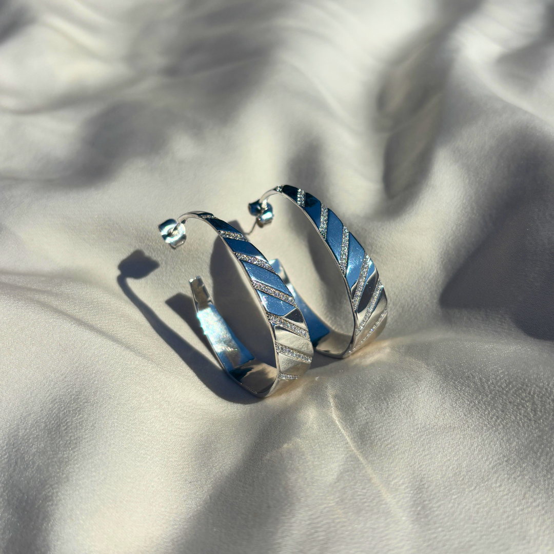 Handmade Sterling Silver Hoop Earrings with Cubic Zirconia