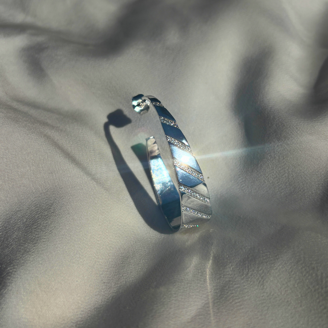 Handmade Sterling Silver Hoop Earrings with Cubic Zirconia