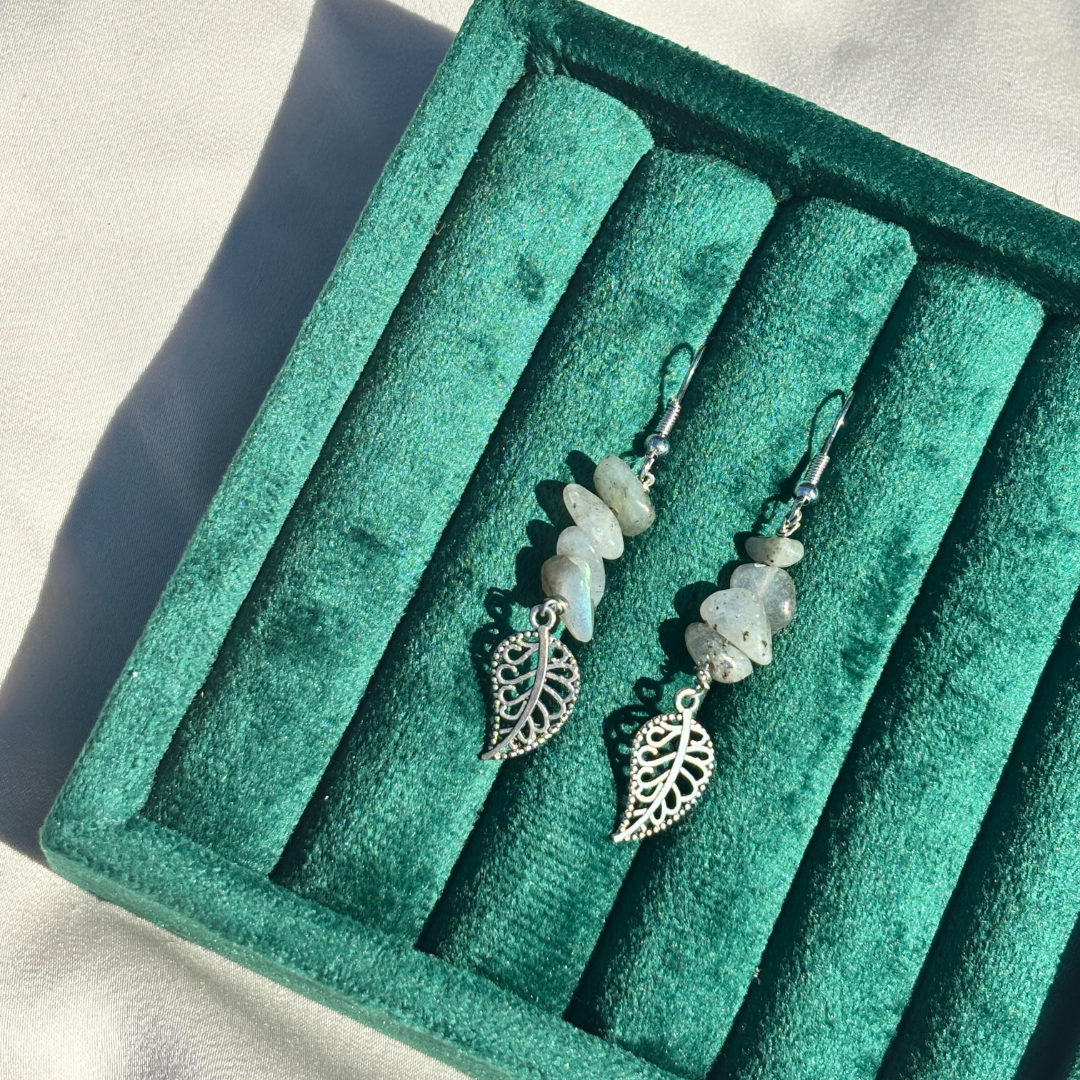 Handmade Nature-Inspired Sterling Silver Earrings with Green Onyx and Filigree Leaves
