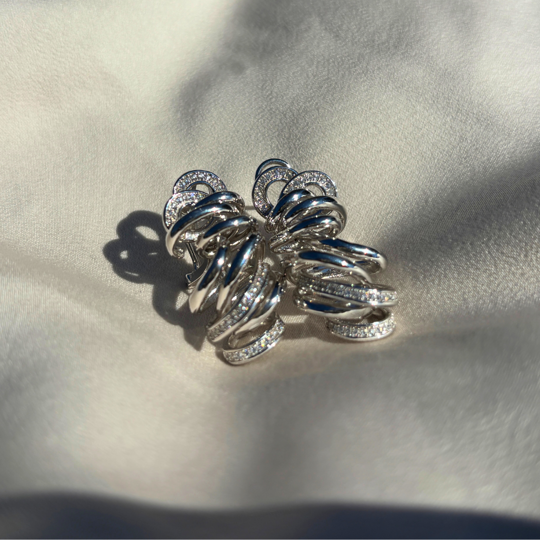 Sterling Silver Earrings with Cubic Zirconia Inspired by the Year of the Snake