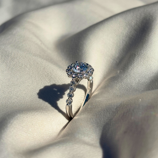 White Gold Floral Masterpiece in 9ct, Sparkling with Hand-Set Lab Diamonds